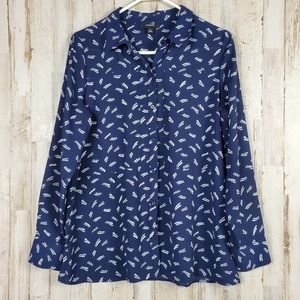 Alfani Casual Formal Button Up Printed Blouse Size Medium Women Blue